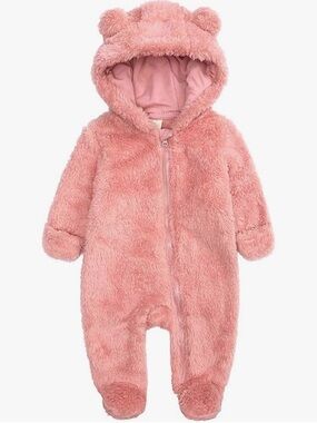 Baby Plush Hooded One-Piece Romper - Pink